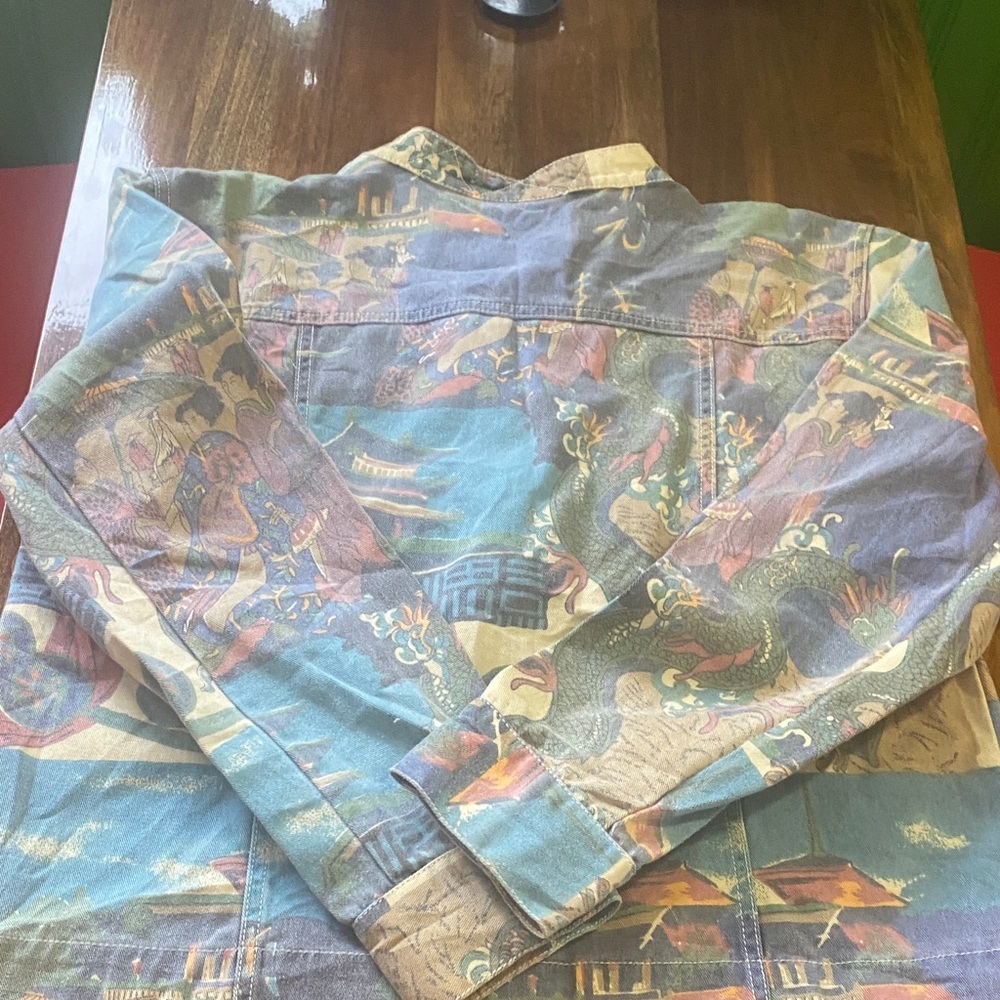 Chico's Blue and Green Oriental Cotton Jacket - Picture 4 of 4